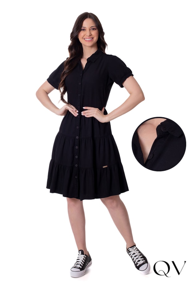 VESTIDO SARJA COLLOR PRETO - HAPUK