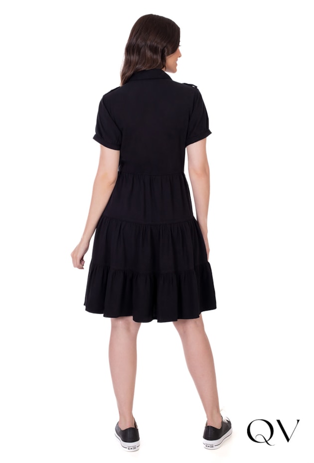 VESTIDO SARJA COLLOR PRETO - HAPUK