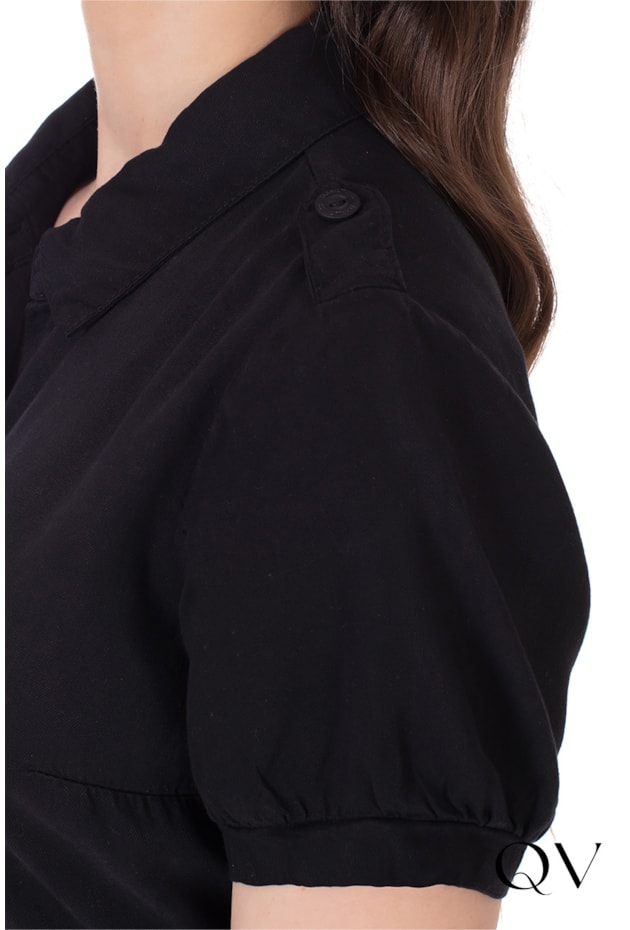 VESTIDO SARJA COLLOR PRETO - HAPUK