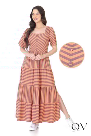 VESTIDO SARJA LISTRADO LARANJA - HAPUK