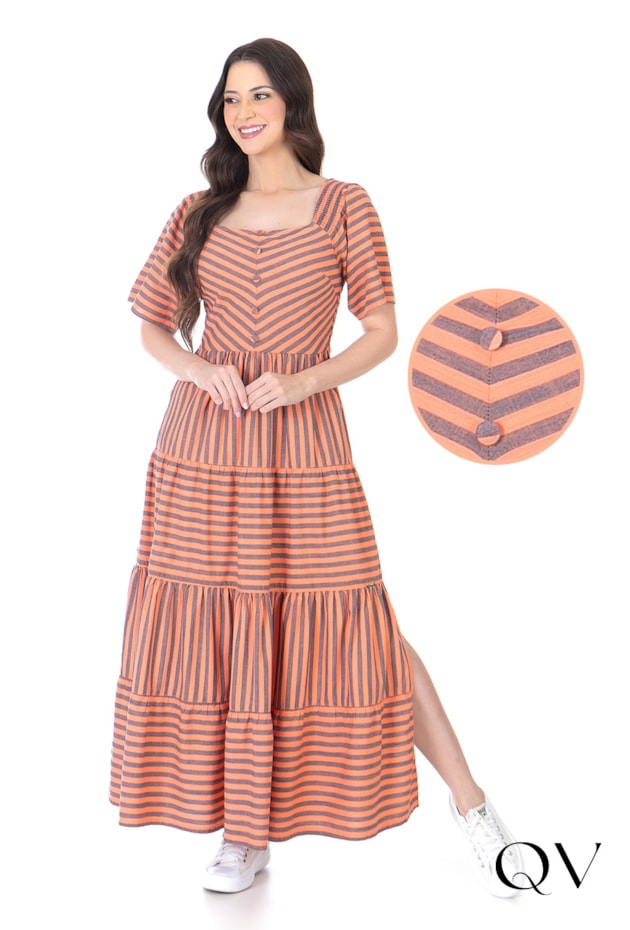 VESTIDO SARJA LISTRADO LARANJA - HAPUK VESTIDO SARJA LISTRADO LARANJA - HAPUK