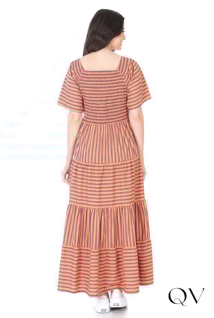 VESTIDO SARJA LISTRADO LARANJA - HAPUK