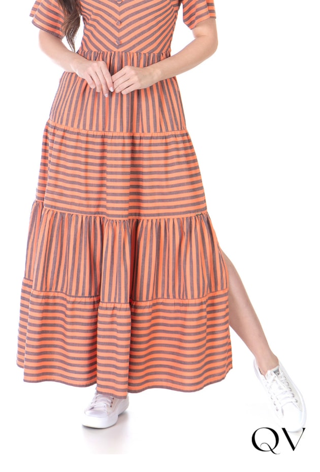 VESTIDO SARJA LISTRADO LARANJA - HAPUK VESTIDO SARJA LISTRADO LARANJA - HAPUK