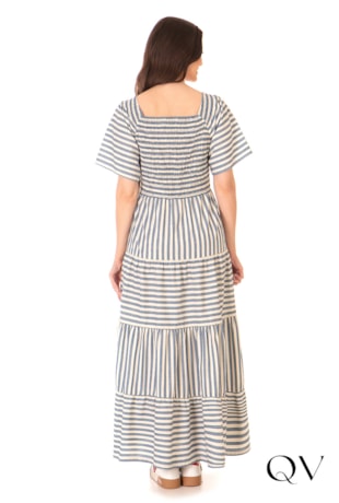 VESTIDO SARJA LISTRADO OFF WHITE - HAPUK