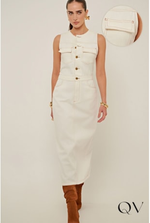 VESTIDO SLIM EM SARJA MIDI OFF WHITE - LINDA DE MORRER