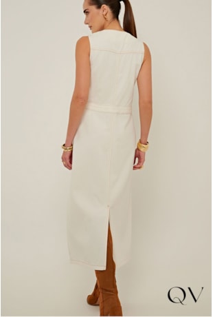 VESTIDO SLIM EM SARJA MIDI OFF WHITE - LINDA DE MORRER