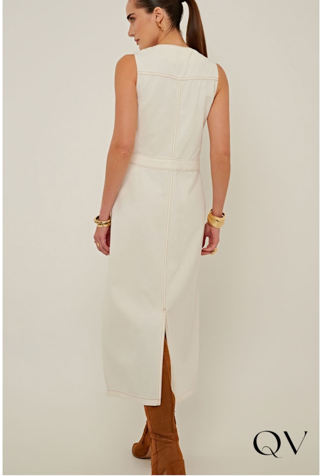 VESTIDO SLIM EM SARJA MIDI OFF WHITE - LINDA DE MORRER