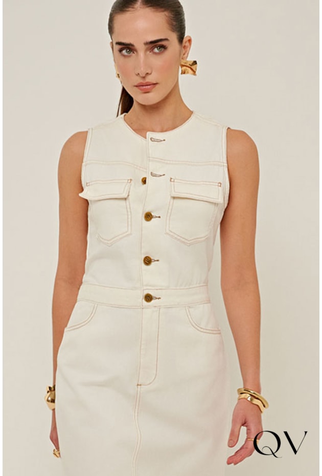 VESTIDO SLIM EM SARJA MIDI OFF WHITE - LINDA DE MORRER
