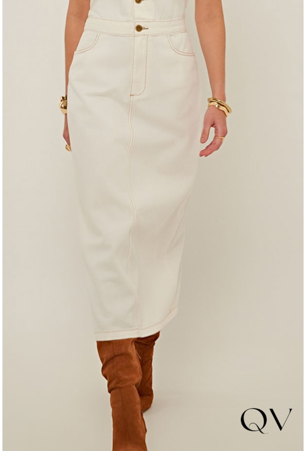 VESTIDO SLIM EM SARJA MIDI OFF WHITE - LINDA DE MORRER