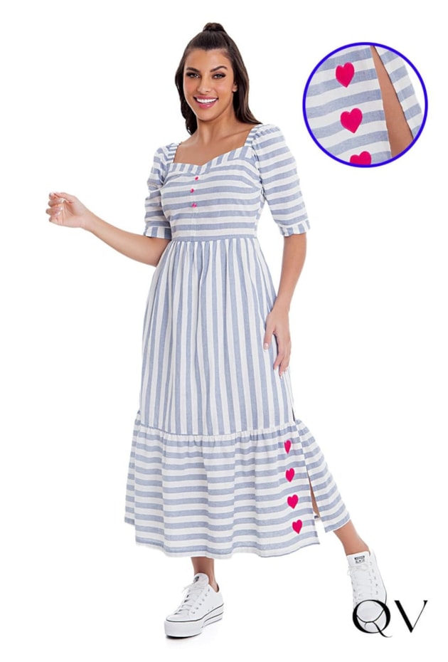 VESTIDO TECIDO PLANO LISTRADO AZUL - HAPUK VESTIDO TECIDO PLANO LISTRADO AZUL - HAPUK