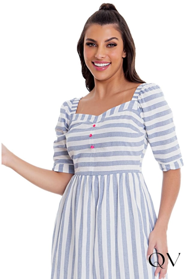 VESTIDO TECIDO PLANO LISTRADO AZUL - HAPUK VESTIDO TECIDO PLANO LISTRADO AZUL - HAPUK