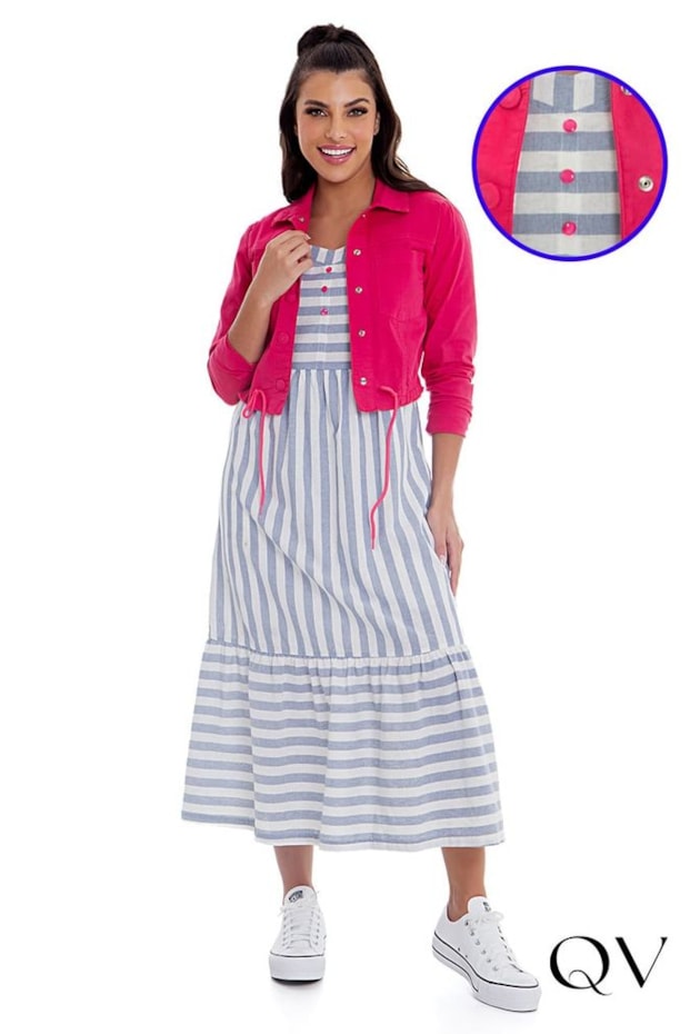 VESTIDO TECIDO PLANO LISTRADO AZUL - HAPUK VESTIDO TECIDO PLANO LISTRADO AZUL - HAPUK