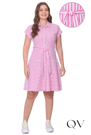 VESTIDO TECIDO PLANO LISTRADO PINK - HAPUK