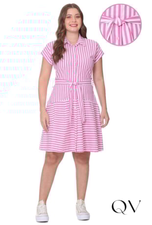 VESTIDO TECIDO PLANO LISTRADO PINK - HAPUK
