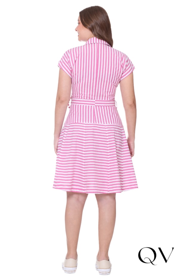 VESTIDO TECIDO PLANO LISTRADO PINK - HAPUK