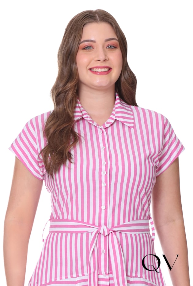 VESTIDO TECIDO PLANO LISTRADO PINK - HAPUK
