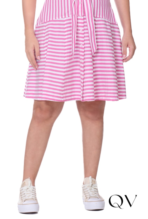 VESTIDO TECIDO PLANO LISTRADO PINK - HAPUK