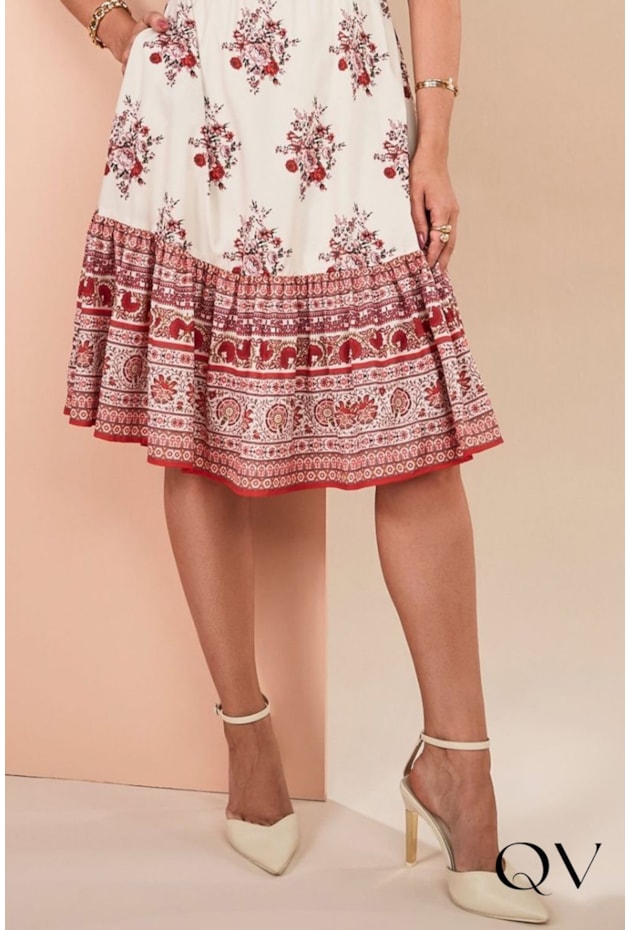 VESTIDO TOQUE DE SEDA COM PALA FLORAL - JANY PIM