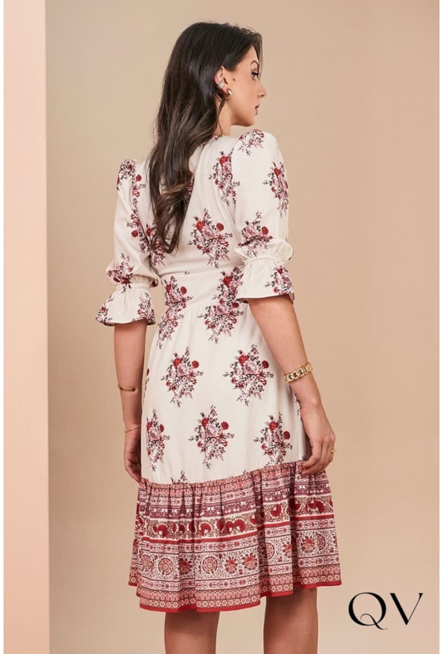 VESTIDO TOQUE DE SEDA COM PALA FLORAL - JANY PIM