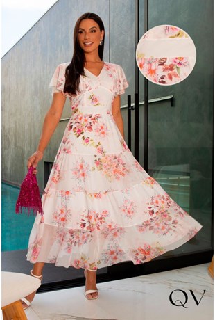 Vestido-Tule-Floral-Rose-Lastex  Vestidos estilosos, Vestidos