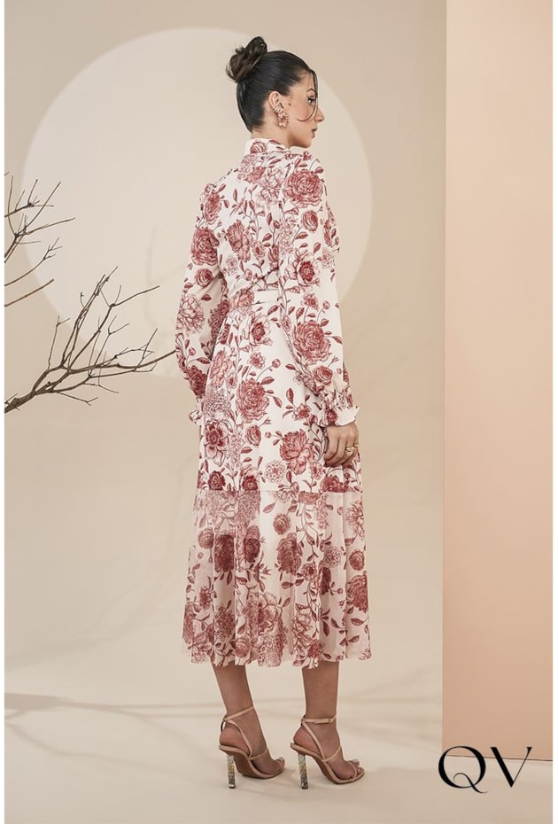 VESTIDO TOQUE DE SEDA E TULE FLORAL VERMELHO - JANY PIM VESTIDO TOQUE DE SEDA E TULE FLORAL VERMELHO - JANY PIM