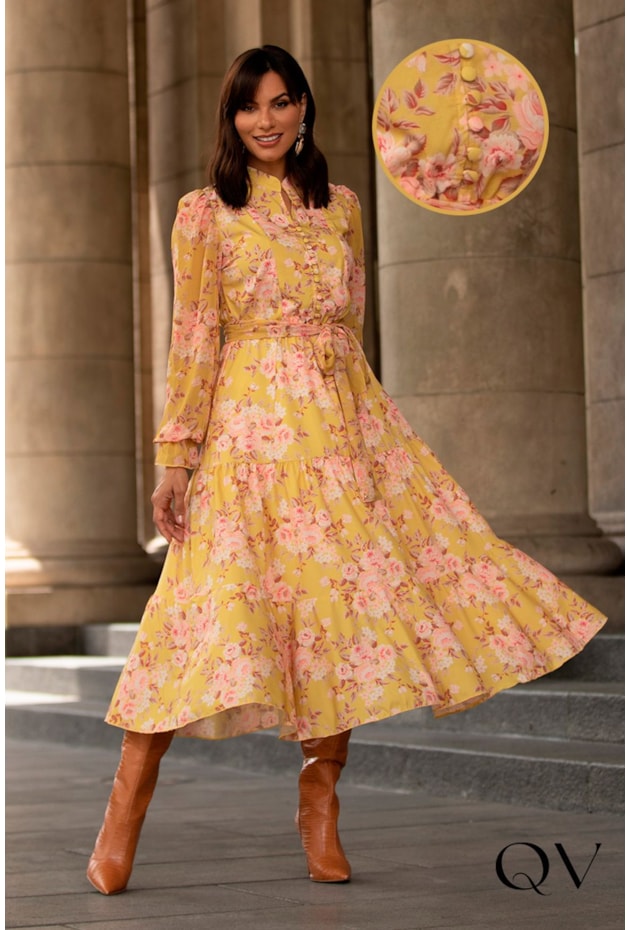 VESTIDO TOQUE DE SEDA GOLA PADRE FLORAL - JANY PIM VESTIDO TOQUE DE SEDA GOLA PADRE FLORAL - JANY PIM