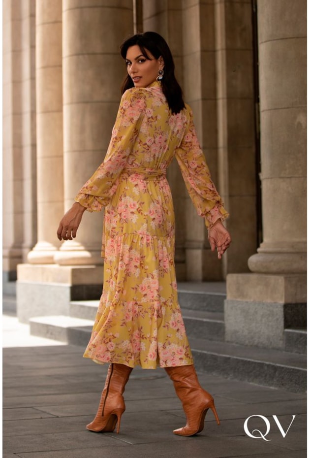 VESTIDO TOQUE DE SEDA GOLA PADRE FLORAL - JANY PIM VESTIDO TOQUE DE SEDA GOLA PADRE FLORAL - JANY PIM