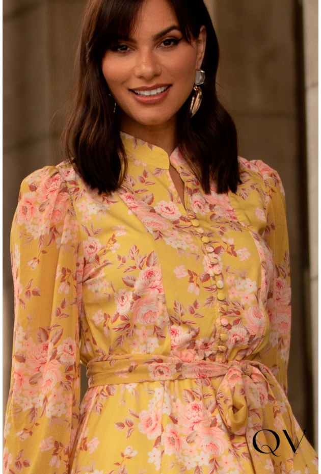 VESTIDO TOQUE DE SEDA GOLA PADRE FLORAL - JANY PIM VESTIDO TOQUE DE SEDA GOLA PADRE FLORAL - JANY PIM