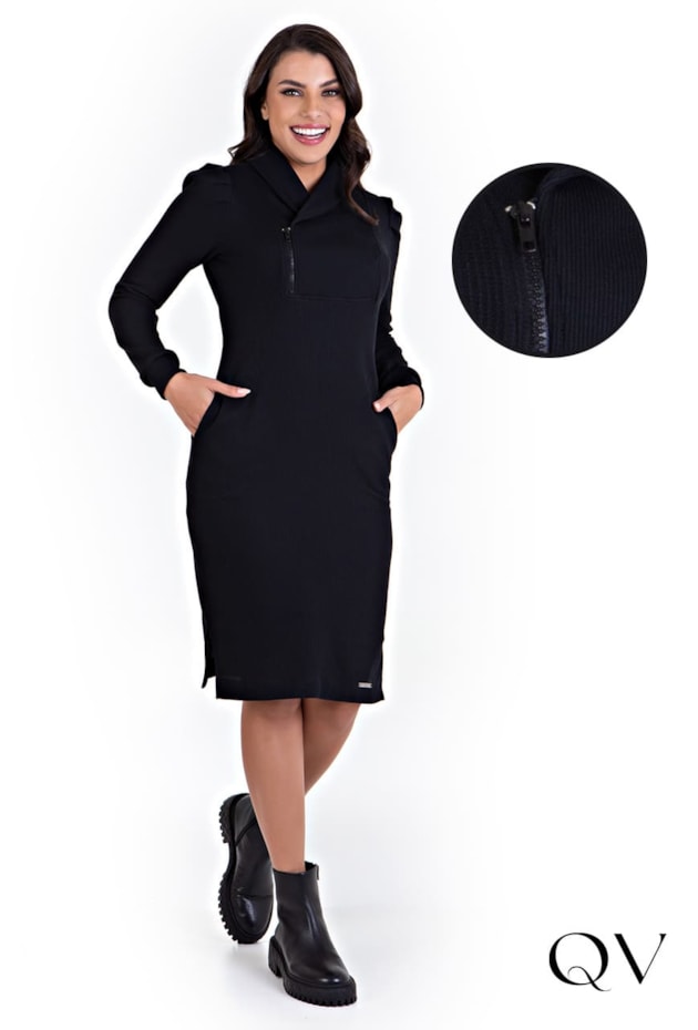 VESTIDO TRICÔ MALHA RIBANA PRETO - HAPUK VESTIDO TRICÔ MALHA RIBANA PRETO - HAPUK