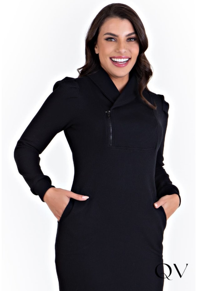 VESTIDO TRICÔ MALHA RIBANA PRETO - HAPUK VESTIDO TRICÔ MALHA RIBANA PRETO - HAPUK