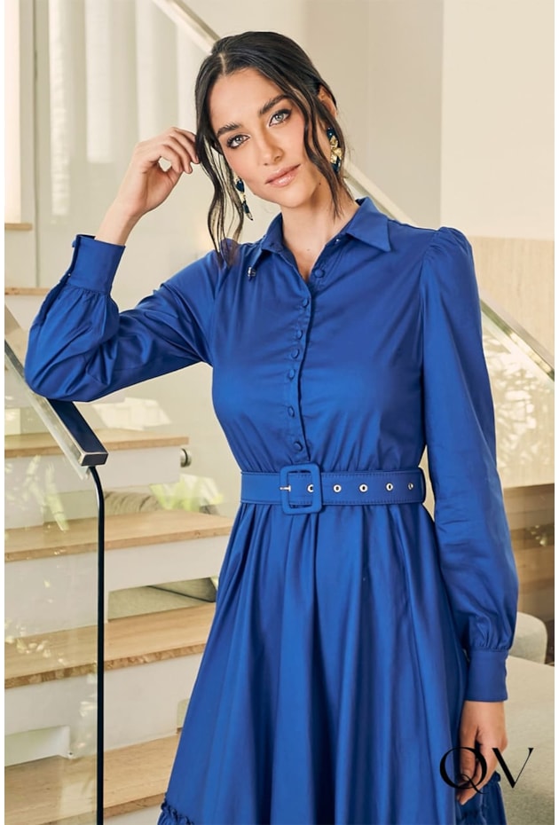 VESTIDO TRICOLINE ALFAIATARIA AZUL - JANY PIM