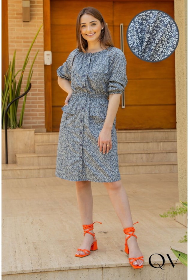 VESTIDO TRICOLINE COM BOTÕES FLORAL - VALENTINA SIRRAH VESTIDO TRICOLINE COM BOTÕES FLORAL - VALENTINA SIRRAH