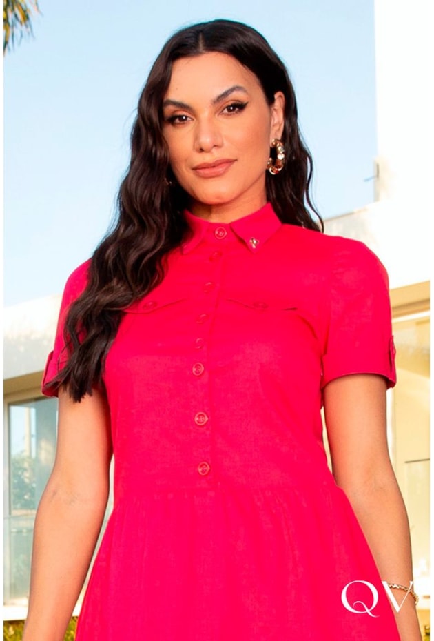 VESTIDO TRICOLINE COM BOTÕES FRONTAIS PINK - JANY PIM VESTIDO TRICOLINE COM BOTÕES FRONTAIS PINK - JANY PIM