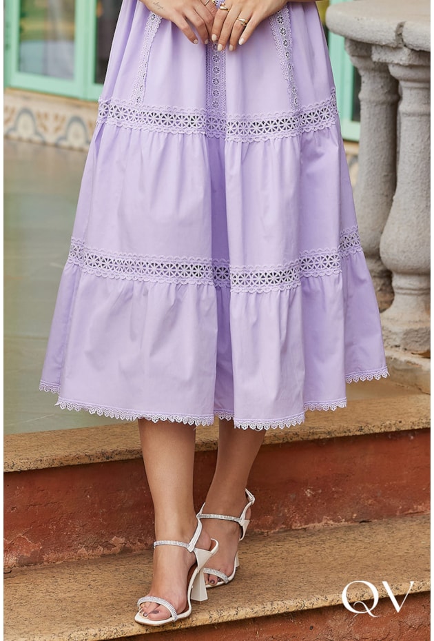 VESTIDO TRICOLINE COM GUIPIR LILÁS - DOCE MARIA VESTIDO TRICOLINE COM GUIPIR LILÁS - DOCE MARIA