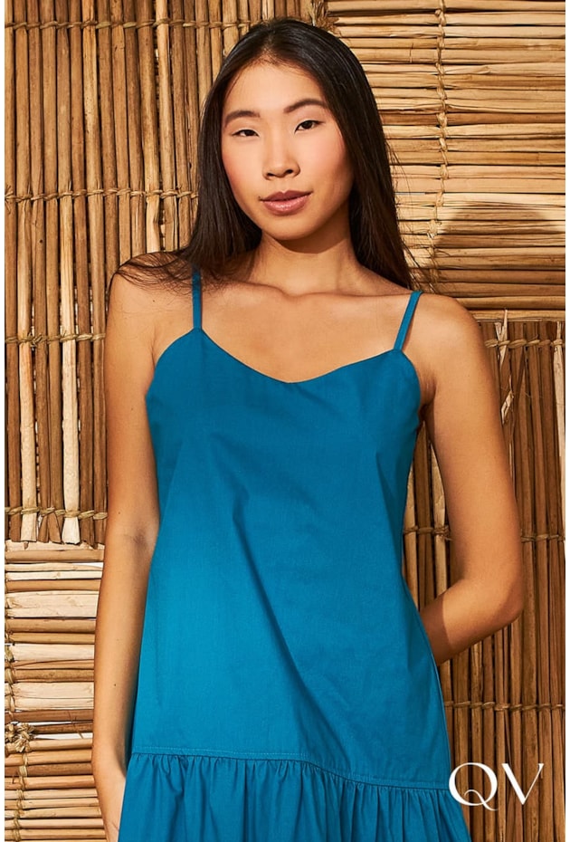 VESTIDO TRICOLINE COM MARIAS AZUL - AQUARELLA