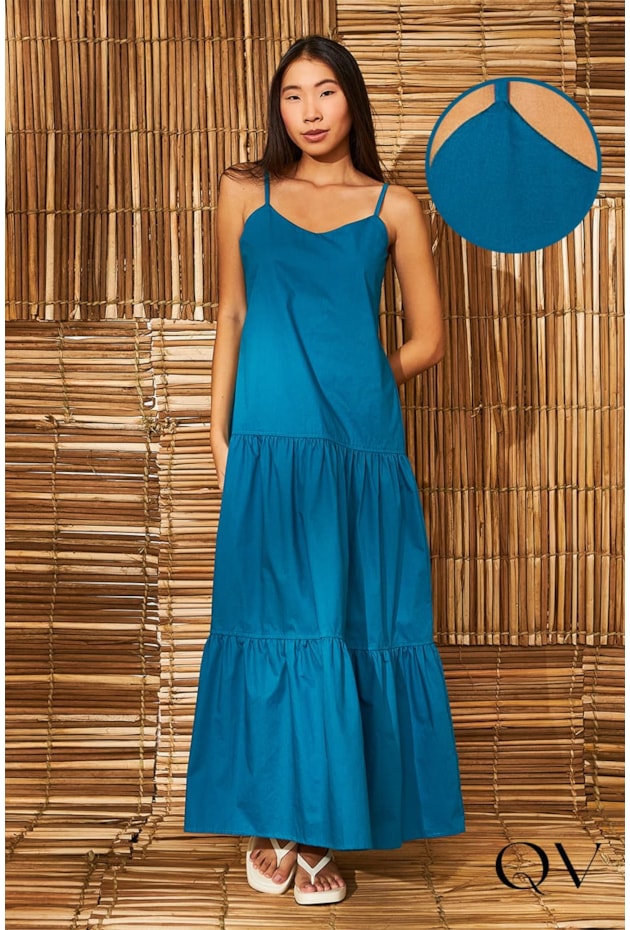 VESTIDO TRICOLINE COM MARIAS AZUL - AQUARELLA VESTIDO TRICOLINE COM MARIAS AZUL - AQUARELLA