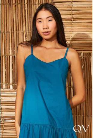 VESTIDO TRICOLINE COM MARIAS AZUL - AQUARELLA