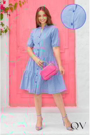 VESTIDO TRICOLINE XADREZ AZUL - VALENTINA SIRRAH
