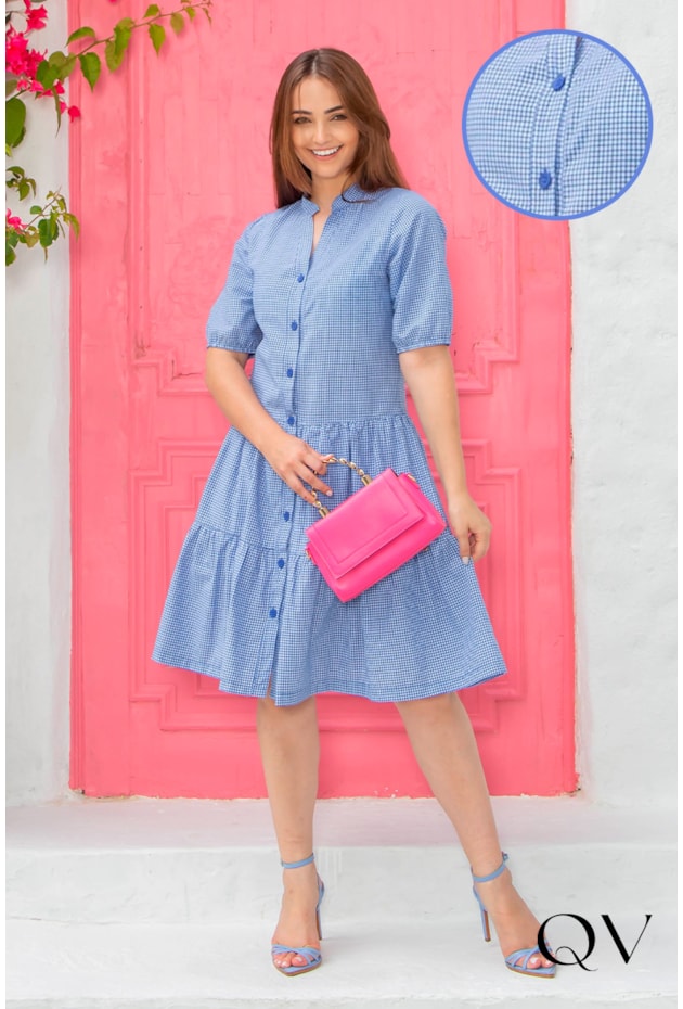 VESTIDO TRICOLINE XADREZ AZUL - VALENTINA SIRRAH VESTIDO TRICOLINE XADREZ AZUL - VALENTINA SIRRAH