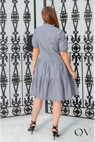 VESTIDO TRICOLINE XADREZ PRETO - VALENTINA SIRRAH