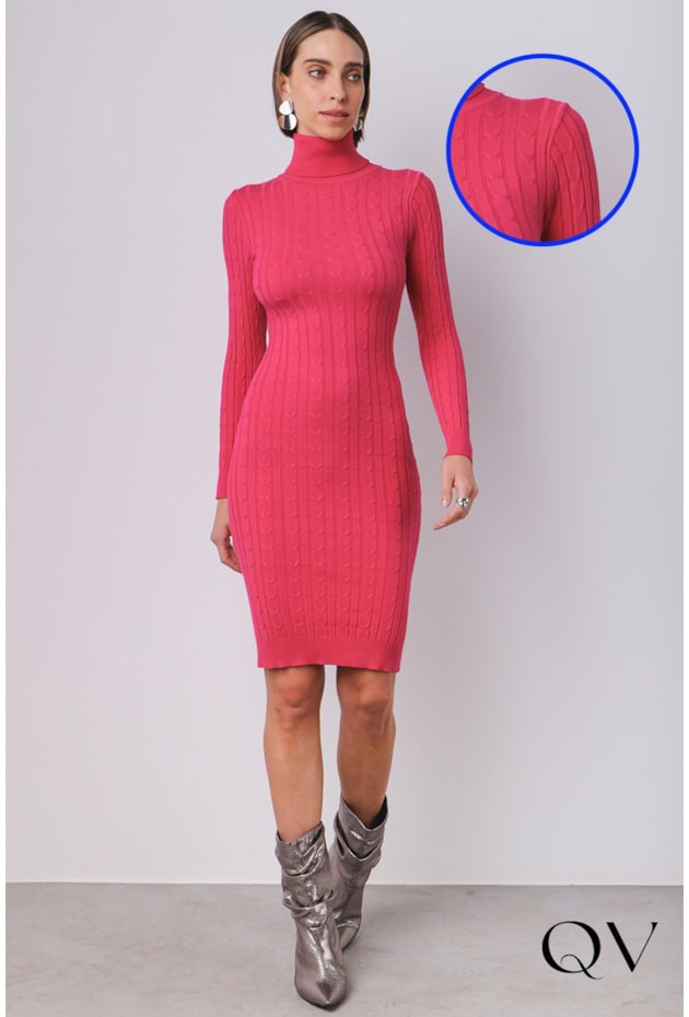 VESTIDO TRICOT GOLA ALTA PINK - MAMÔ