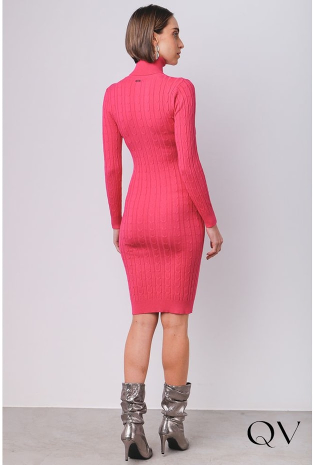 VESTIDO TRICOT GOLA ALTA PINK - MAMÔ