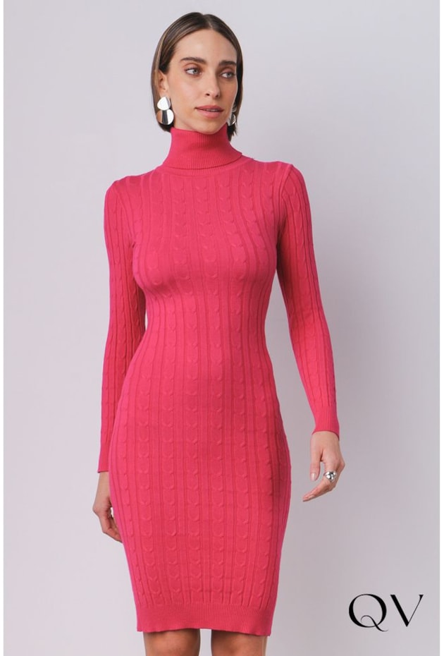 VESTIDO TRICOT GOLA ALTA PINK - MAMÔ