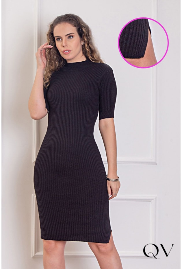 VESTIDO TRICOT GOLA ALTA PRETO - PURO SHARMY VESTIDO TRICOT GOLA ALTA PRETO - PURO SHARMY