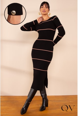 VESTIDO TRICOT LISTRAS PRETO - LEKAZIS VESTIDO TRICOT LISTRAS PRETO - LEKAZIS