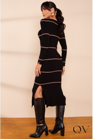 VESTIDO TRICOT LISTRAS PRETO - LEKAZIS VESTIDO TRICOT LISTRAS PRETO - LEKAZIS