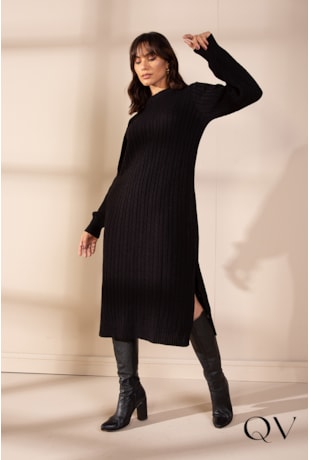 VESTIDO TRICOT MANGA LONGA PRETO - LEKAZIS
