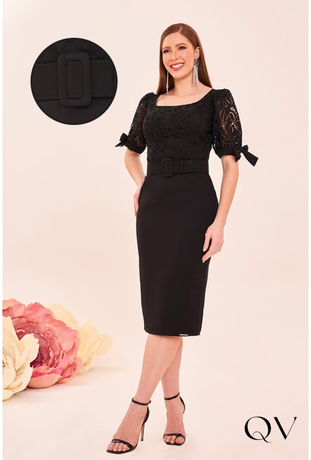 VESTIDO TUBINHO BORDADO RECHILIEU PRETO - FASCÍNIUS VESTIDO TUBINHO BORDADO RECHILIEU PRETO - FASCÍNIUS