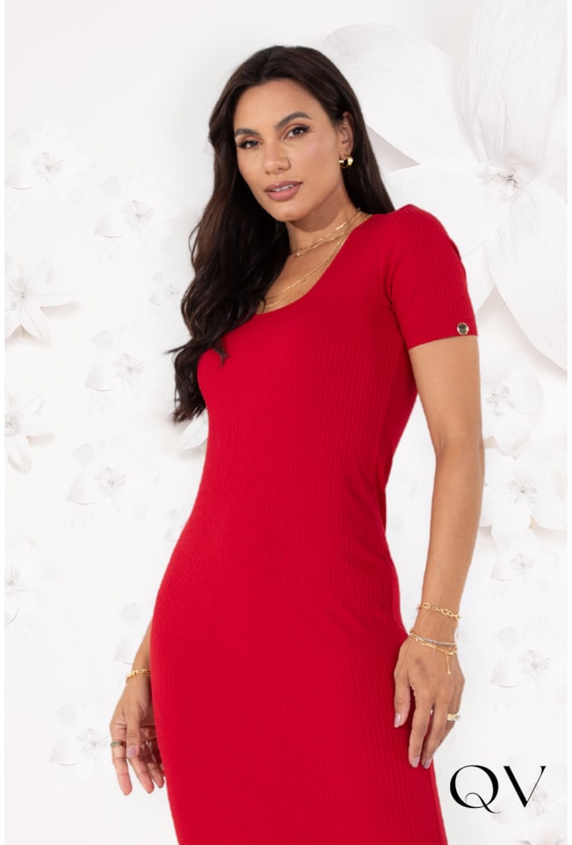 VESTIDO TUBINHO CANELADO VERMELHO - LEKAZIS