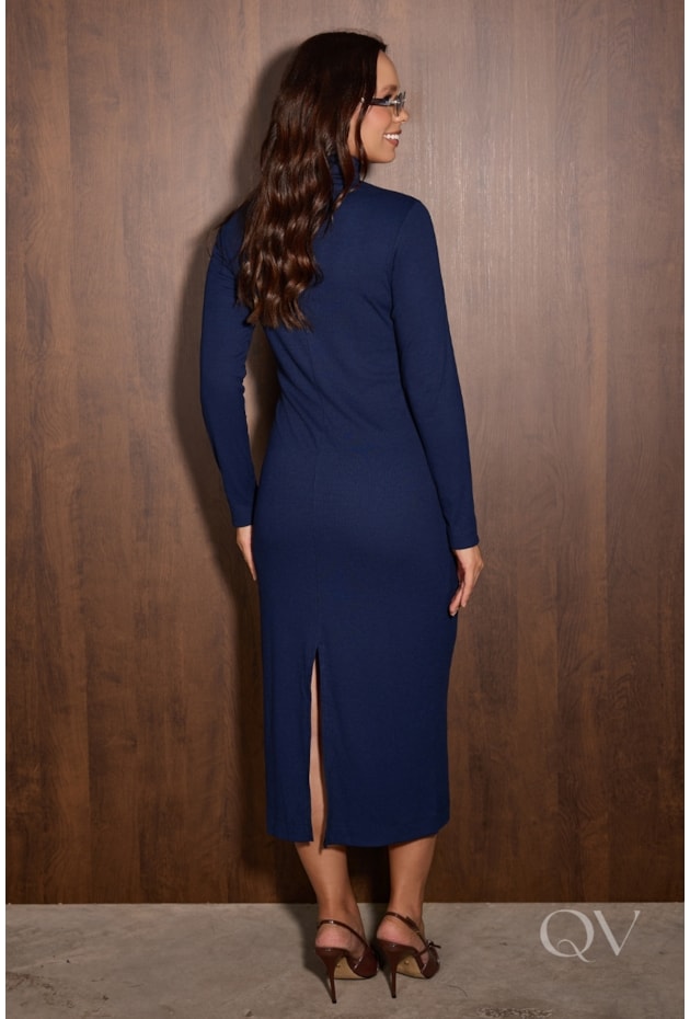 VESTIDO TUBINHO EM MALHA CANELADA AZUL - JANY PIM